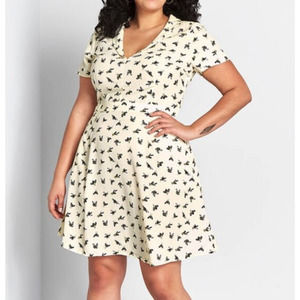 ModCloth The Susan Bee Anthony A-Line Vintage Cream Dress Women's Size 16 NWT